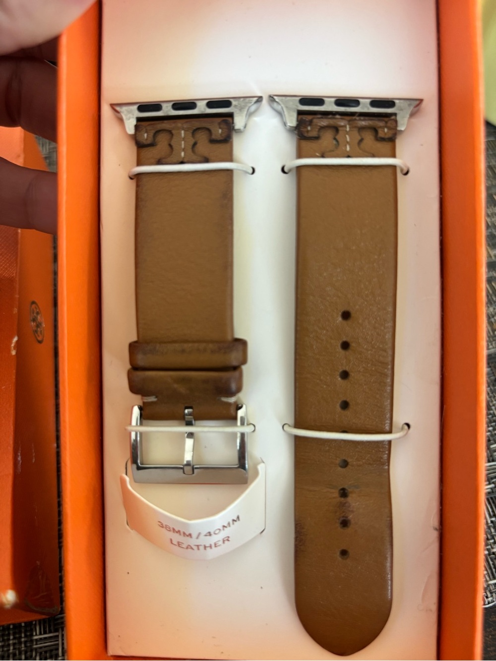 Tory Burch Tan Leather Apple Watch Band with Silver Hardware 38MM/40MM